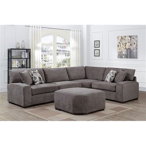 Clayton Soft Microfiber 3 Piece Sectional With Ottoman Charcoal Gray