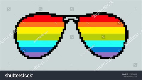 Rainbow Colored Sunglasses Pixel Art Vector Illustration Isolated On