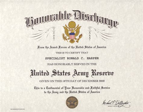Us Army Reserve Honorable Discharge Certificate