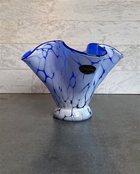 Hand Blown Blue Krosno Jozefina Art Glass Vase Made In Poland Etsy