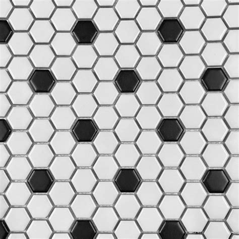 Glazed Porcelain Mosaics White Black Hexagon Tiles 1 Matte