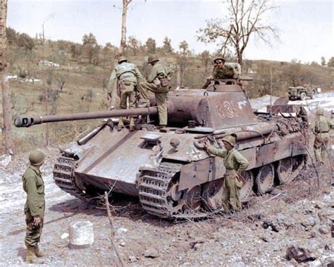 An Abandoned Panther Being Inspected By American Soldiers Northeast Of