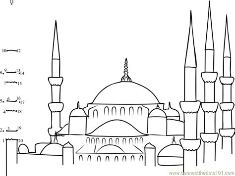 Blue Mosques in Turkey dot to dot printable worksheet Connect The Dots