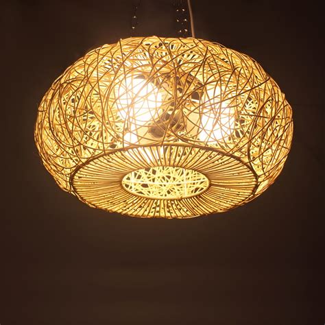 Rattan Oblate Hanging Chandelier Chinese Style 3 Light Ceiling Pendant