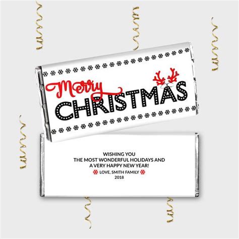 The beautiful, sweet chocolate gift is the perfect christmas card and. Merry Christmas Chocolate Bar Wrapper, Black-White & Red Customized Candy Label - Merry ...
