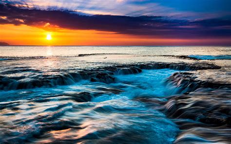 Coast Sunset Ocean Stones Hawaii Tropics Usa Hd Wallpaper Peakpx