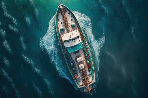 Aerial View Of Luxury Yacht At Sea Generative Ai Stock Illustration