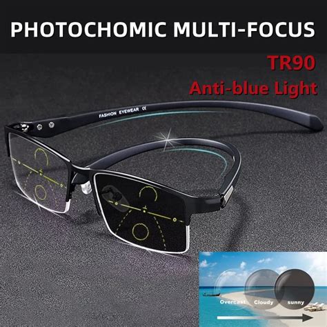 tr90 titanium multifocal reading glasses photochromic men women progressive bifocal anti blue