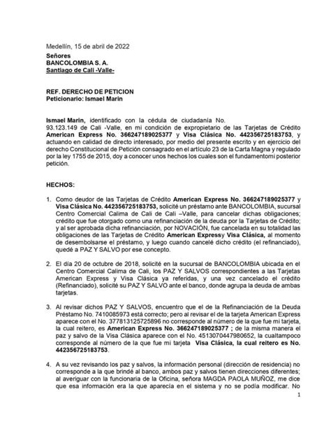 Modelo Derecho De Petición Contra Bancos Word