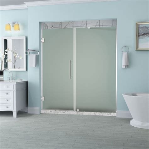 aston belmore 59 25 inch to 60 25 inch x 72 inch frameless hinged shower door with frosted