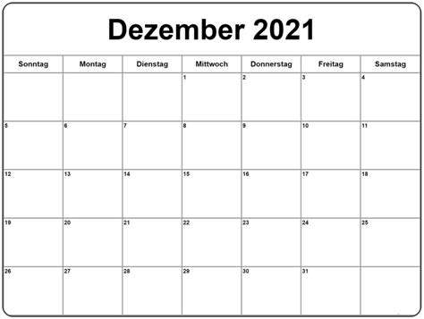 Dezember 2021 Kalender Mit Feiertagen Pdf Word Excel The Beste