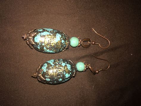 Gorgeous Antique Turquoise And Bronze Drop Earrings Antique