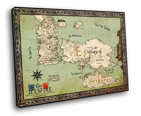 H5v0889 World Map Westeros Essos Game Of Thrones 50x40 Framed Canvas