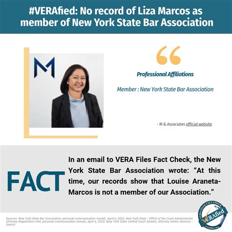 Vera Files Fact Check No Record Of Liza Marcos As Member Of New York