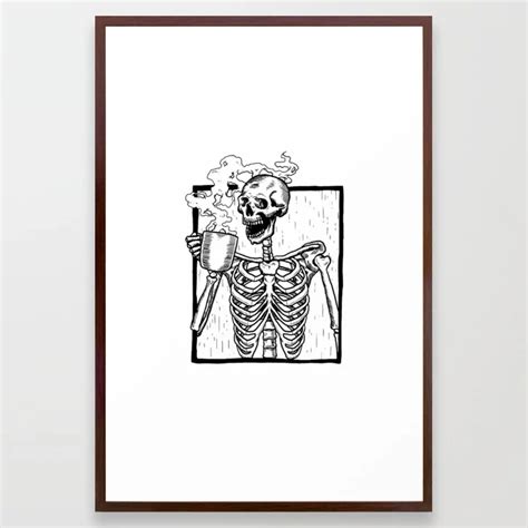 Buy Skeleton Drinking A Cup Of Coffee Framed Art Print By Denzhu