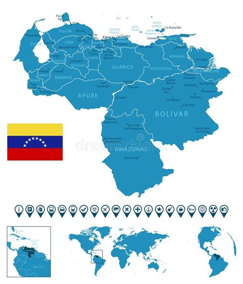 Venezuela Detailed Blue Country Map With Cities Regions Location On