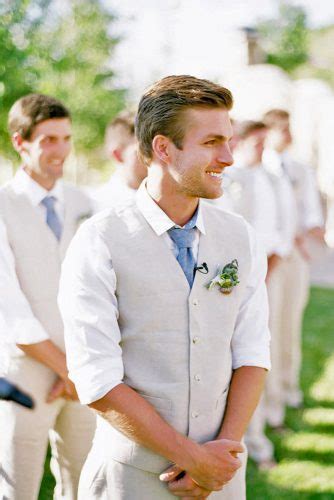 For a laid back but still stylish beach wedding attire for men, combine a pair of tailored (as opposed to more casual draw string) white linen pants, a crisp tailored shirt (striped will look very nice or else something like the white shirt featured in the picture. 27 Beach Wedding Groom Attire Ideas - Mens Wedding Style