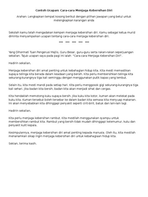 Penting 5 manfaat menjaga kebersihan. Karangan Jenis Ucapan - Menjaga Kebersihan Diri