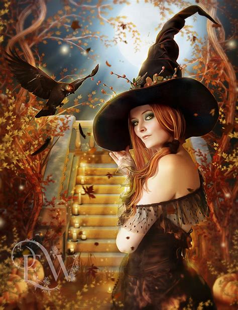 Sexy Fantasy Halloween Witch Art With Crow And Pumpkins Art Etsy