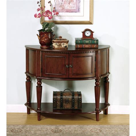 This solid wood console table stands out with its distinctive form and beautiful, hand distressed and polished mango wood construction. Demilune Console Table Storage Brown Home Decor With Shelf ...