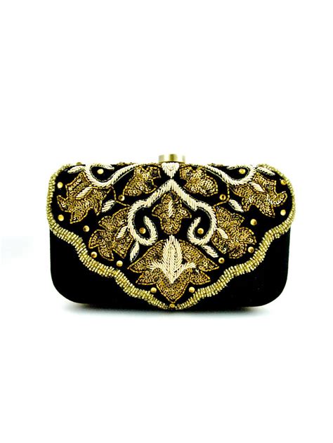 Black Velvet Clutch With Zardosi Embroidery Embroidered Clutch Bag