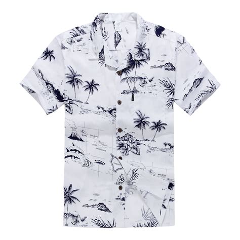 Palm Wave Men S Hawaiian Shirt Aloha Shirt White Map Beachwear Central