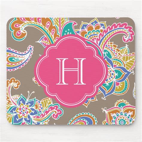 Colorful Bohemian Paisley Henna Custom Monogram Mouse Pad