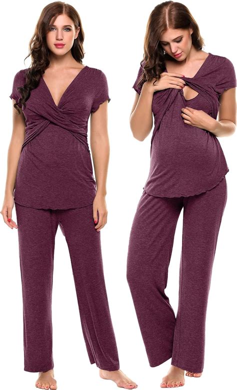 Ekouaer Womens Maternity Nursing Pajama Set Breastfeeding Pjs For Hospital Black