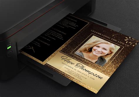 Black and Gold Funeral Program Editable Obituary Template - Etsy