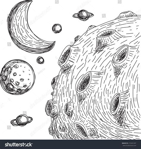Moon Lunar Craters Doodle Style Vector Vector De Stock Libre De