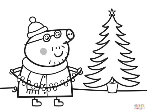 Daddy Pig Decorates Xmas Tree coloring page | Free Printable Coloring Pages