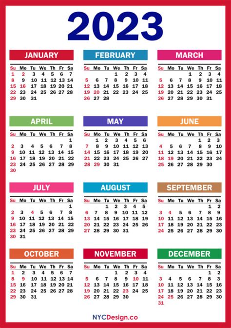 2023 Calendar With Us Holidays Printable Free Pdf Colorful Red