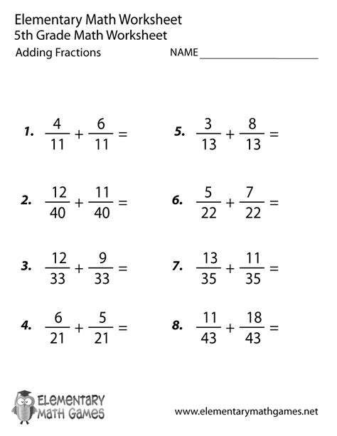 2 6 = 12 16. Fifth Grade Adding Fractions Worksheet