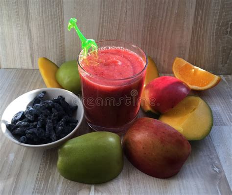 Useful Fruit Drink Smoothies In A Glass Cup Stock Image Image Of