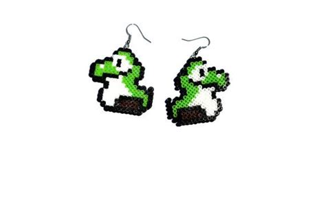 Baby Yoshi Perler Bead Earrings Super Mario Nintendo Pixel Jewelry