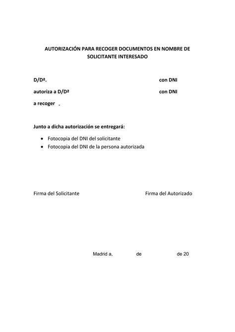 Ejemplo De Autorizacion Para Recoger Documentos Colección De Ejemplo