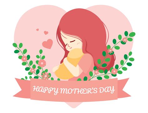 Beautiful Mother And Daughter Happy Mother Day Character Cartoon