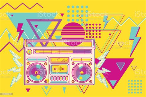 Funky Colorful 80s Music Design Boombox Stock Illustration Download