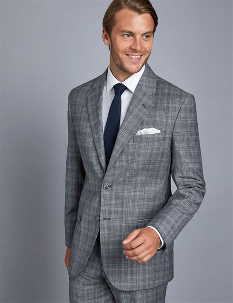 Mens Grey Check Tailored Fit Italian Suit Jacket 1913 Collection