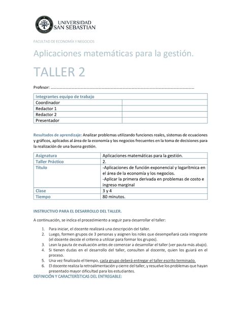Amg Taller 2 Práctica Facultad De EconomÕa Y Negocios Aplicaciones