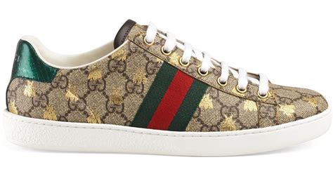 Gucci Canvas New Ace Logo Sneakers With Bee In Green Lyst