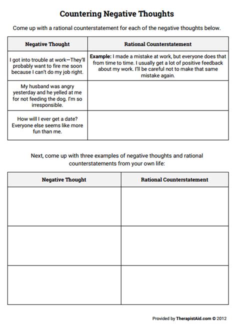 Cbt Worksheets For Negative Thoughts