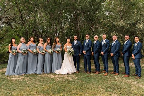 Dusty Blue And Navy Blue Wedding Party Blue Themed Wedding Dusty Blue Bridesmaid Dresses