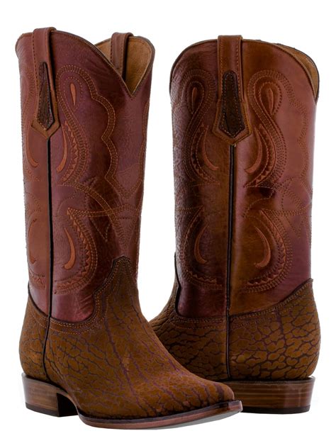 Mens Cognac Brown Real Buffalo Bull Skin Leather Boots Cowboy Western