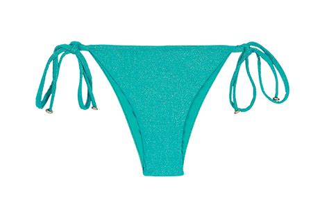Brazilian Bikini Bottoms In Shiny Blue Lurex With Ties Calcinha