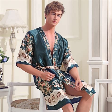 Man Silk Bathrobe High Quanlity Print Robe Men Fashion Nightgown Comfortable Pijama Breathable