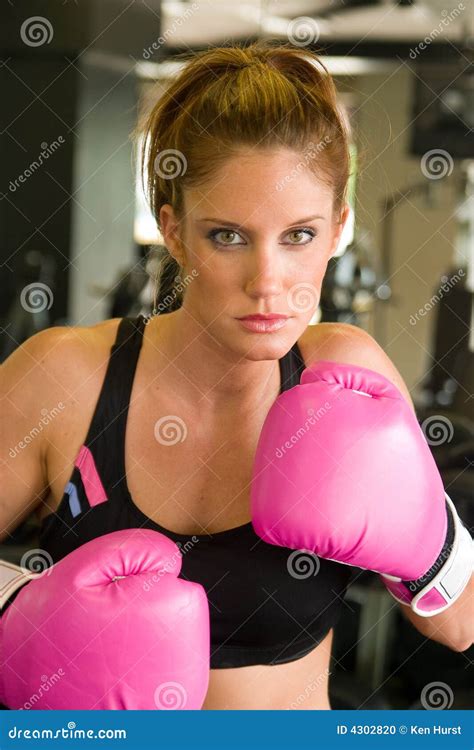 Woman In Pink Boxing Gloves 5 Stock Photo Image Of Competitive