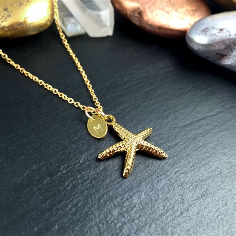 Gold Monogram Starfish Necklace By Pmdjewelryshop On Etsy