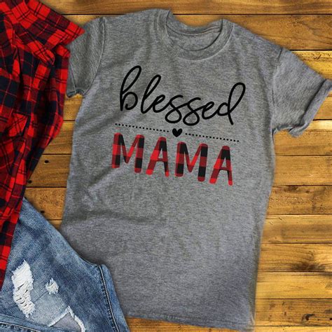 blessed mama plaid t shirt milky spoon