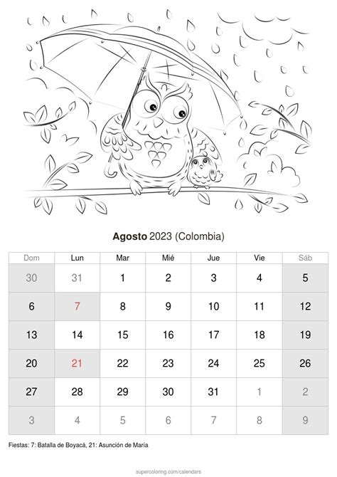 Calendario Agosto 2023 Para Imprimir Colombia